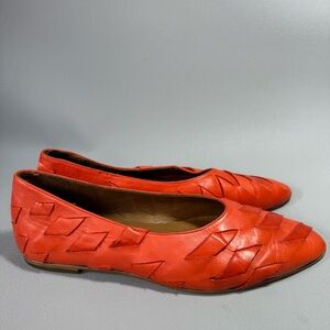 MIZ MOOZ Maria Fire Red Woven Leather Pointed Toe Flats NWOT